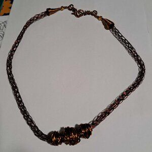 Wire with hook clasp orange copper color necklace &ring with 3 wire balls design